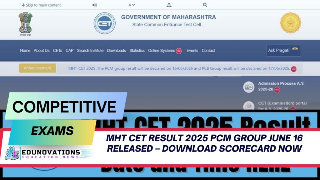 MHT CET Result 2025 PCM Group
