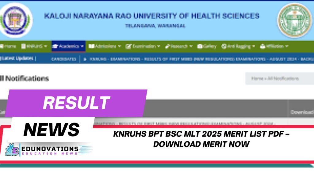 KNRUHS BPT BSc MLT 2025 merit list PDF
