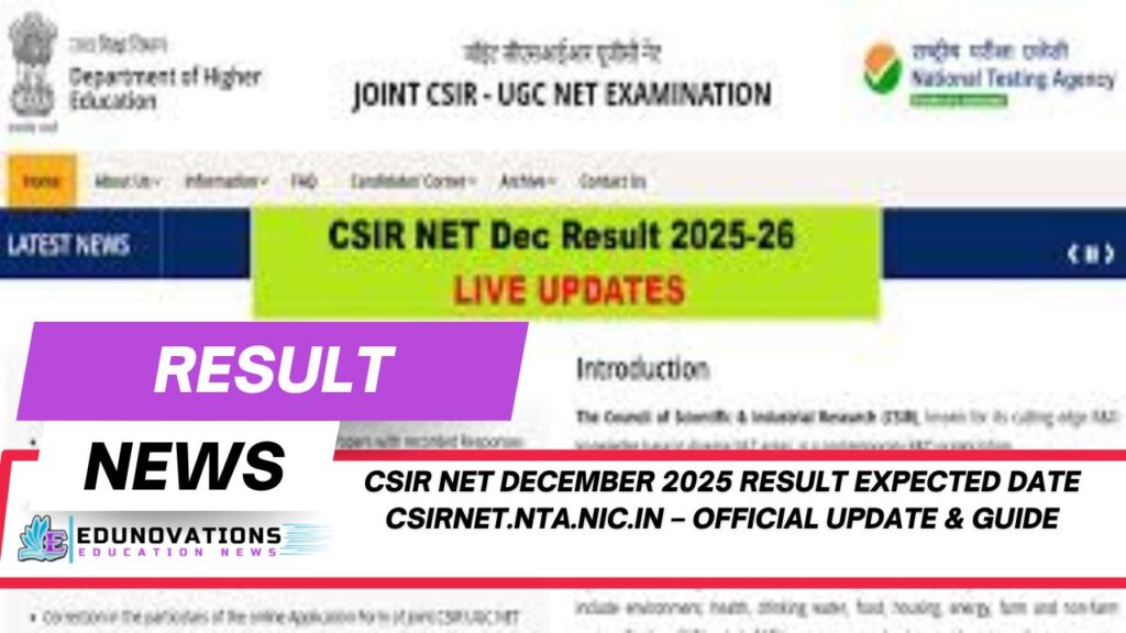 CSIR NET December 2025 result expected date csirnet.nta.nic.in
