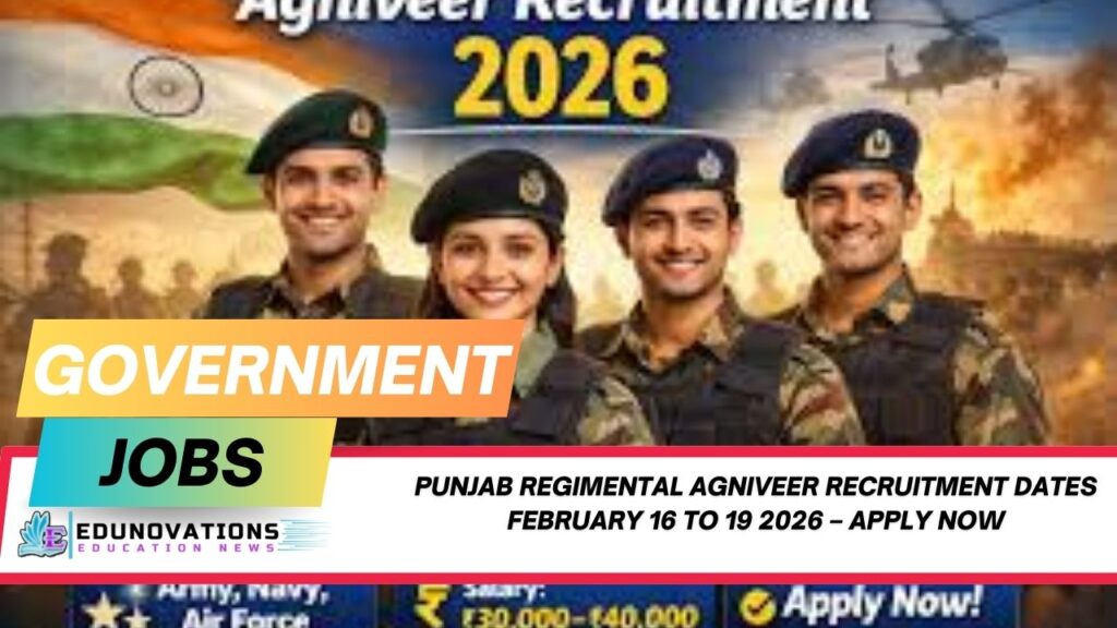 Punjab Regimental Agniveer recruitment dates February 16 to 19 2026