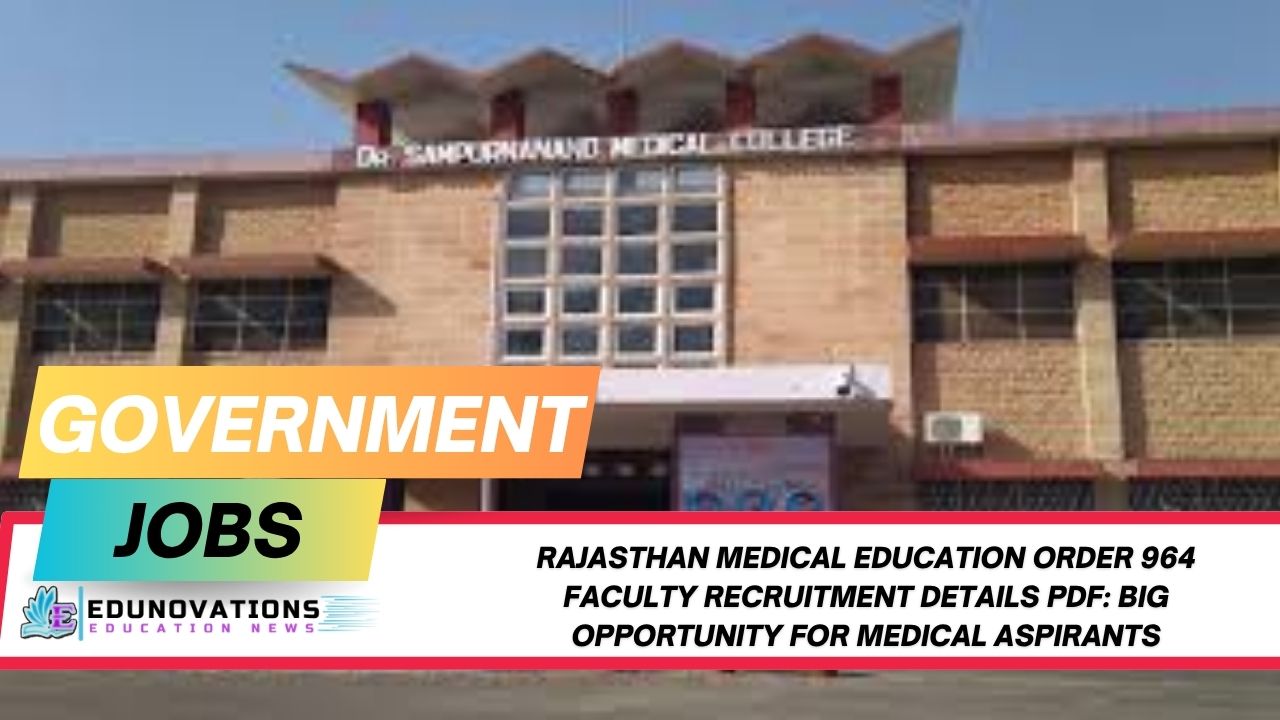 Rajasthan Medical Education Order 964 Faculty Recruitment Details PDF: Big Opportunity for Medical Aspirants