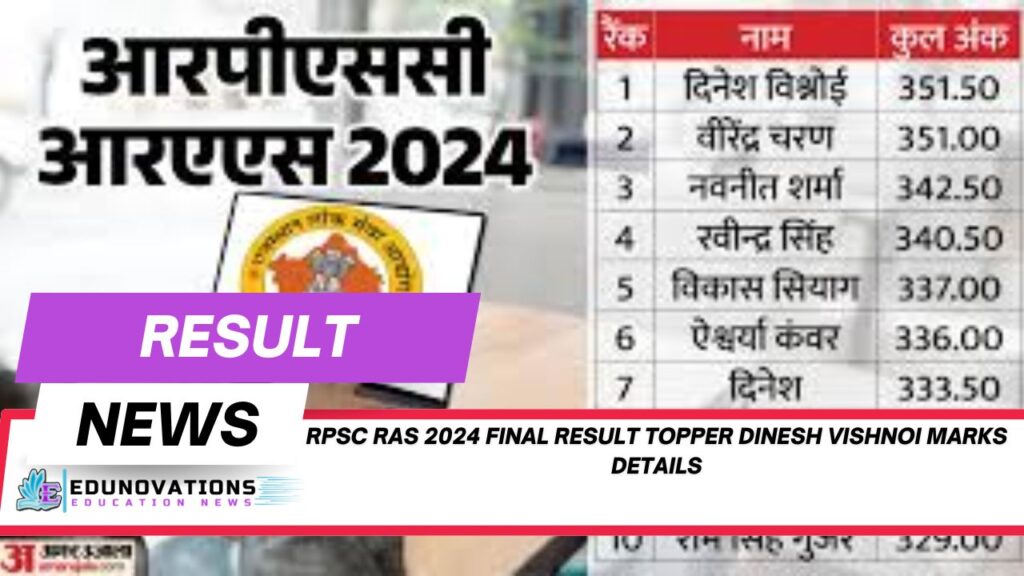 rpsc ras 2024 final result topper dinesh vishnoi marks details