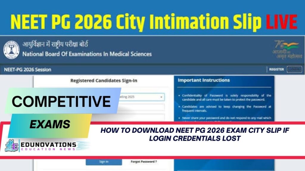 How to download NEET PG 2026 exam city slip if login credentials lost