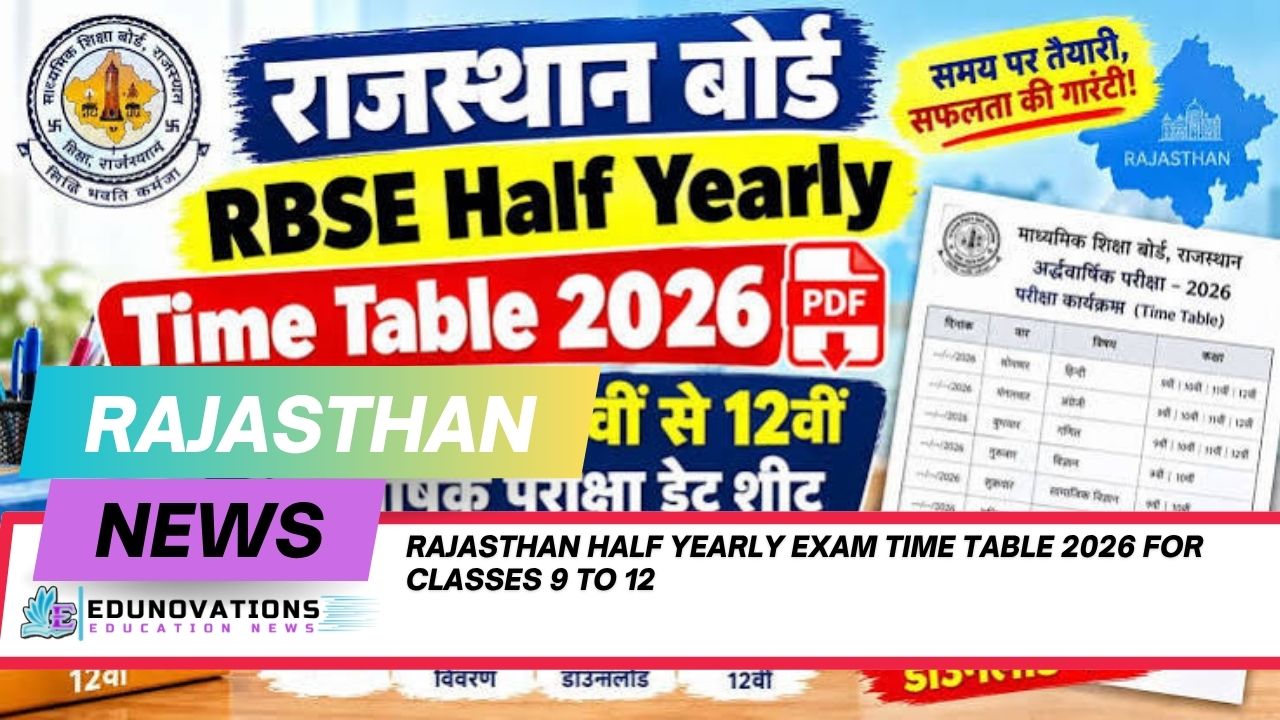 Rajasthan Half Yearly Exam Time Table 2026