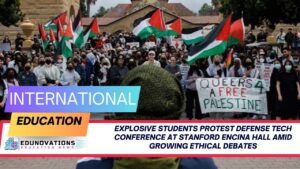 students protest defense tech conference at stanford encina hall